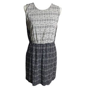 Zara Basic Abstract Print Black Cream Tank Pocket Dress Elastic Waist Size Small